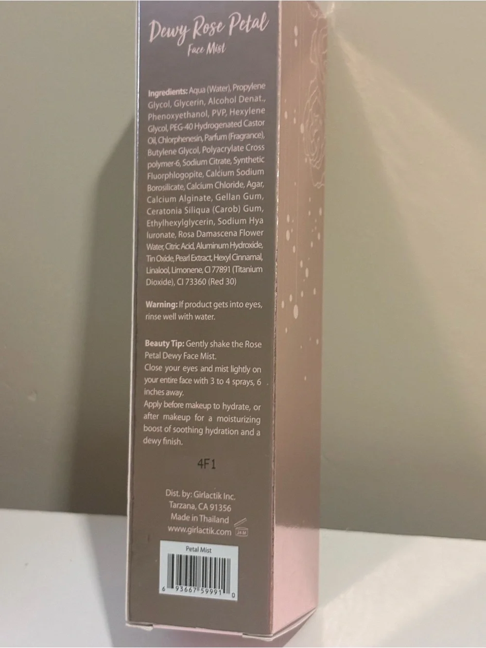 girlactik Dewy Rose Petal Face Mist 3.3 fl oz / 100 mL BNIB